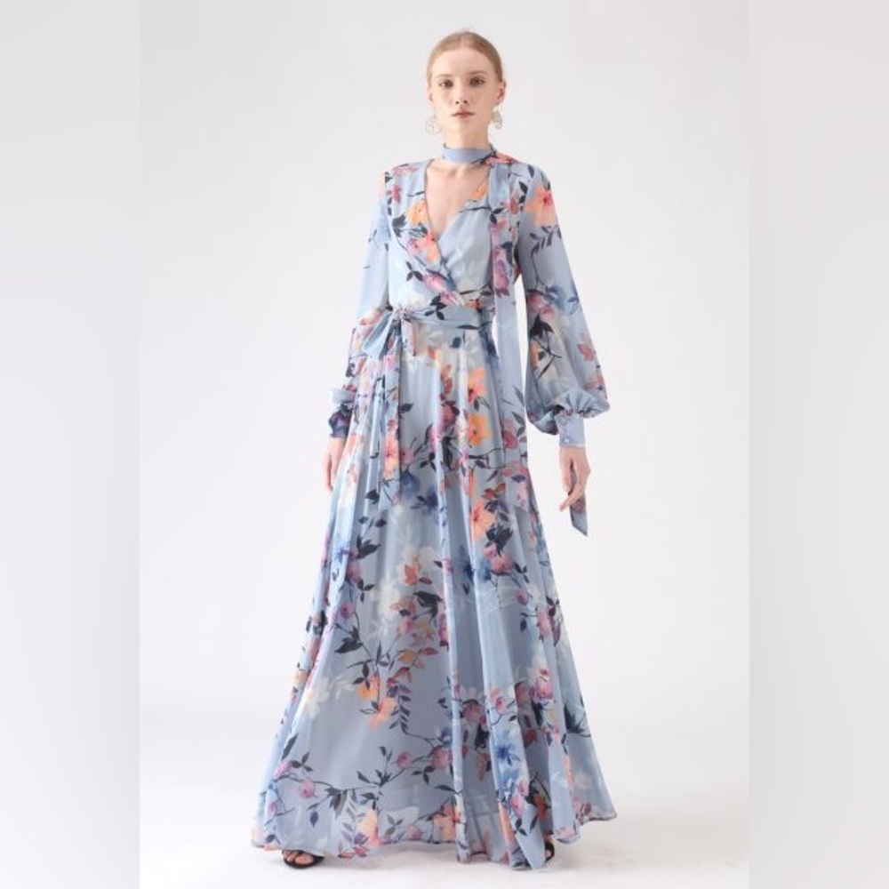 Chicwish FLORAL ENDEARMENT‎ CHIFFON MAXI DRESS Boho